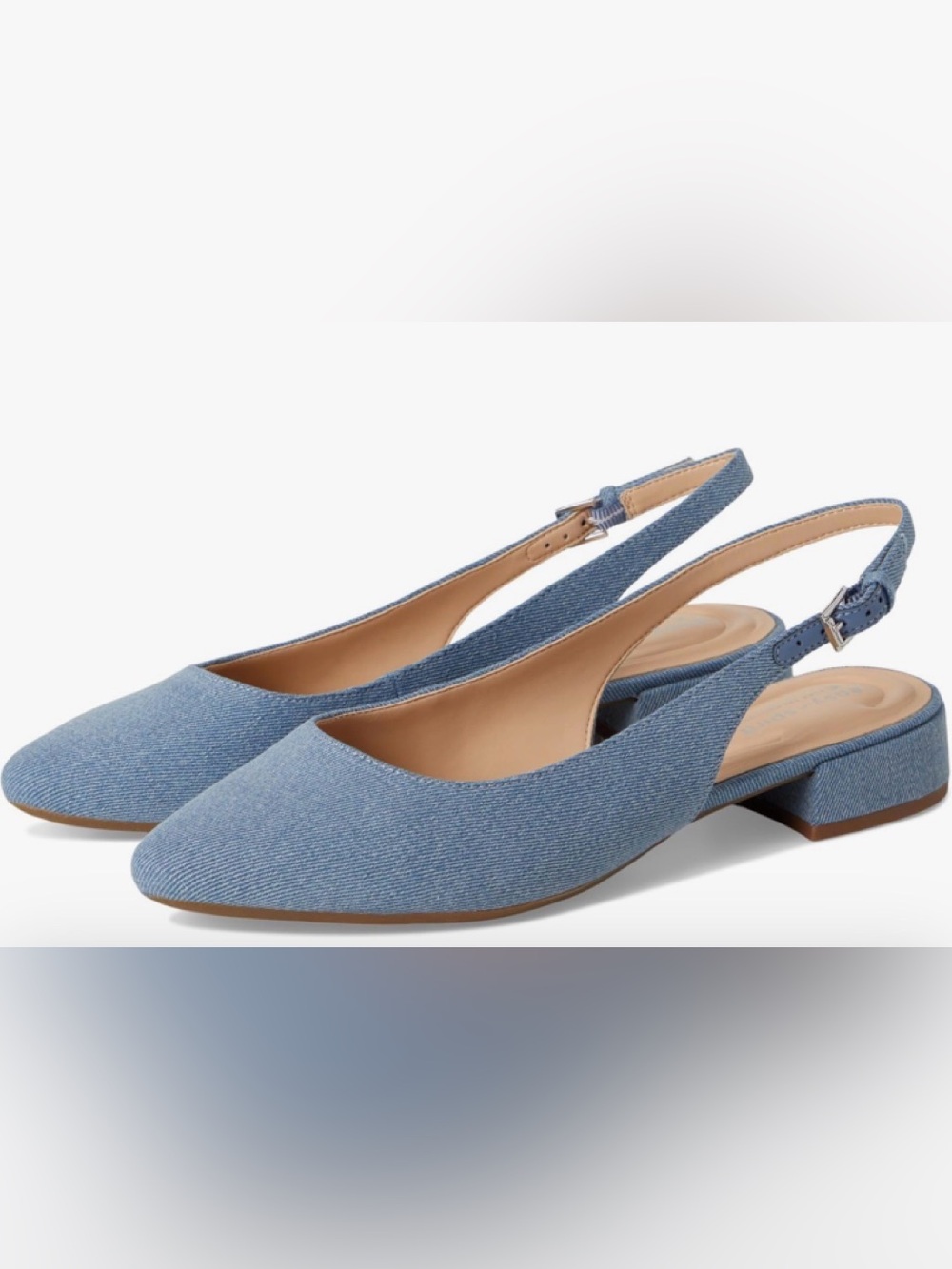 Women's Light Blue Slingback Low Block Heel Pumps